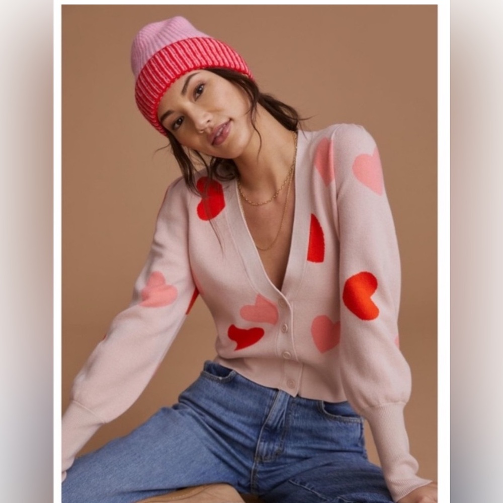 Maeve by Anthropologie Heart Puff Sleeve Cardigan XXS